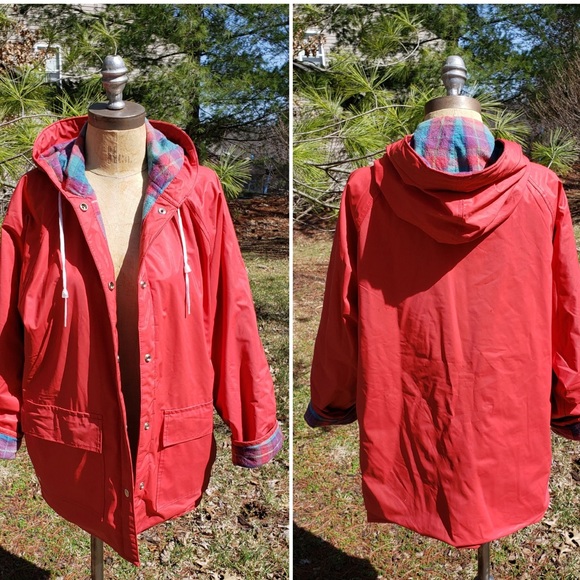Vintage Sailmaker Outerwear hooded red flannel rain coat jacket waterproof m - Picture 1 of 11